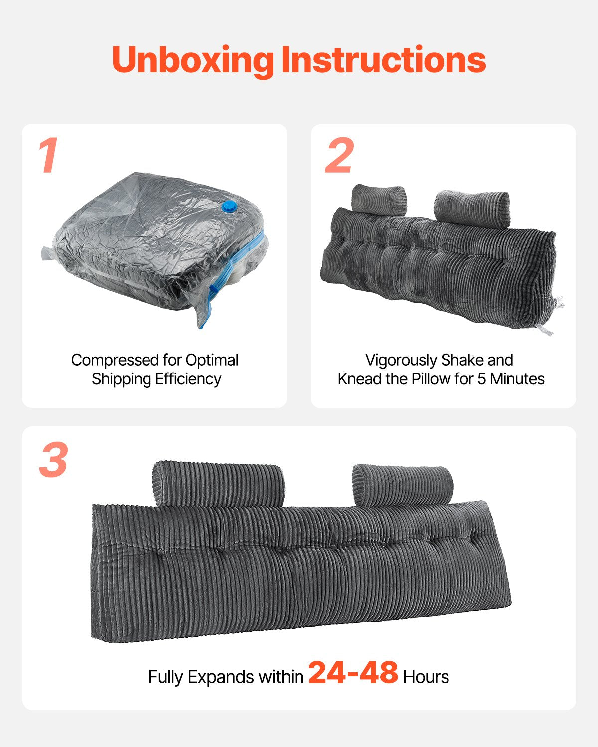 VEVOR Headboard Pillow, King Size Wedge Headboard Pillow with 2 Side Pockets and 2 Headrests, Bed Wedge Pillow with Washable Flannel Cloth, for Reading, Gaming, Resting, Working in Bed, Grey - CTBZKINGCCHS803KE001V0 - view 3