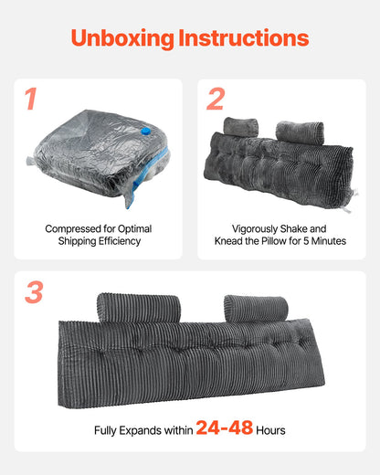 VEVOR Headboard Pillow, King Size Wedge Headboard Pillow with 2 Side Pockets and 2 Headrests, Bed Wedge Pillow with Washable Flannel Cloth, for Reading, Gaming, Resting, Working in Bed, Grey - CTBZKINGCCHS803KE001V0 - view 3