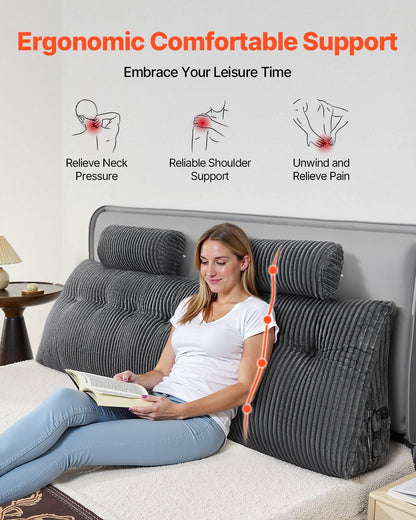 VEVOR Headboard Pillow, King Size Wedge Headboard Pillow with 2 Side Pockets and 2 Headrests, Bed Wedge Pillow with Washable Flannel Cloth, for Reading, Gaming, Resting, Working in Bed, Grey - CTBZKINGCCHS803KE001V0 - view 5