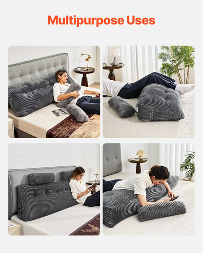 VEVOR Headboard Pillow, King Size Wedge Headboard Pillow with 2 Side Pockets and 2 Headrests, Bed Wedge Pillow with Washable Flannel Cloth, for Reading, Gaming, Resting, Working in Bed, Grey - CTBZKINGCCHS803KE001V0 - view 7