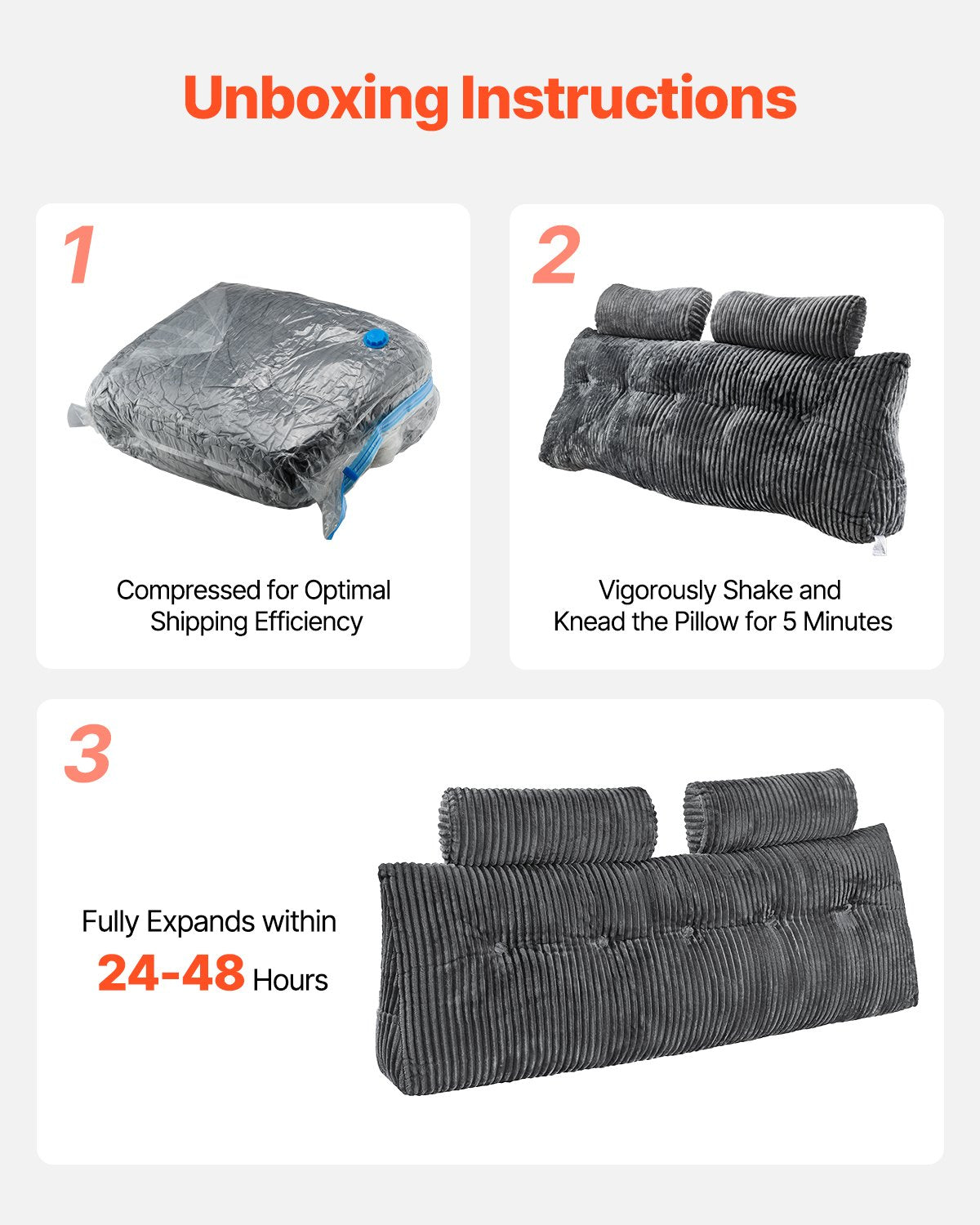VEVOR Headboard Pillow, Queen Size Wedge Headboard Pillow with 2 Side Pockets and 2 Headrests, Bed Wedge Pillow with Washable Flannel Cloth, for Reading, Gaming, Resting, Working in Bed, Grey - CTBZQUEENCCH6OBPH001V0 - view 3