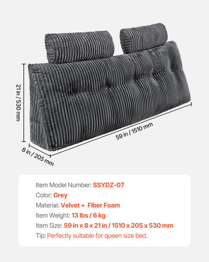 VEVOR Headboard Pillow, Queen Size Wedge Headboard Pillow with 2 Side Pockets and 2 Headrests, Bed Wedge Pillow with Washable Flannel Cloth, for Reading, Gaming, Resting, Working in Bed, Grey - CTBZQUEENCCH6OBPH001V0 - view 8