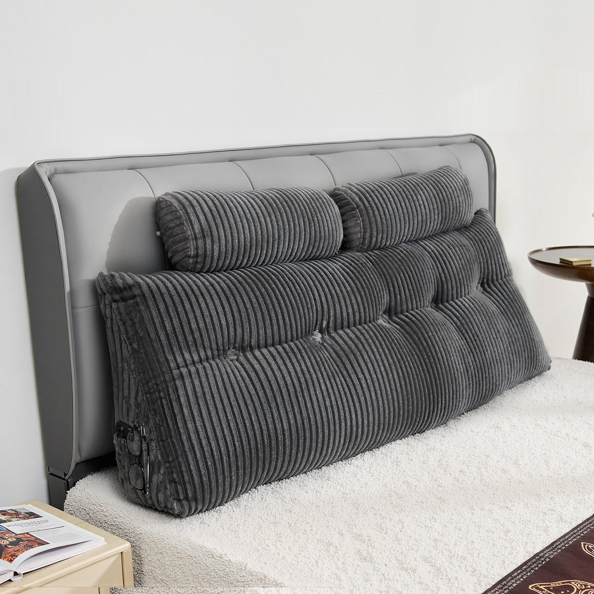 VEVOR Headboard Pillow, Queen Size Wedge Headboard Pillow with 2 Side Pockets and 2 Headrests, Bed Wedge Pillow with Washable Flannel Cloth, for Reading, Gaming, Resting, Working in Bed, Grey - CTBZQUEENCCH6OBPH001V0 - view 9