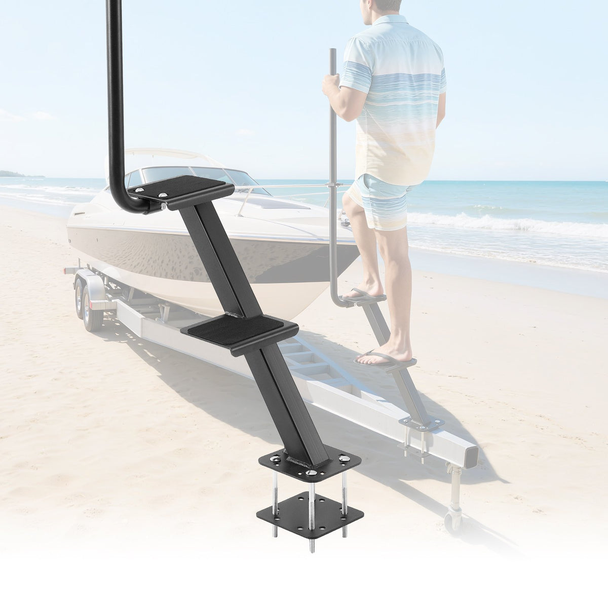 VEVOR Boat Trailer Steps, 2-Step, Heavy-Duty Boat Trailer Steps with Handle, Non-Slip Surface, 3 Mounting Angle Options, Carbon Steel Ladder Suitable for 3" x 3"/3" x 5"/4" x 4" Frame, Bottom Mounting - CTCBTEJBTDBA9FNN5001V0 - view 1