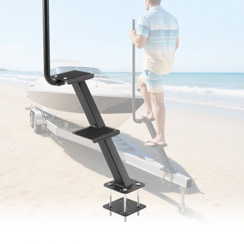 VEVOR Boat Trailer Steps, 2-Step, Heavy-Duty Boat Trailer Steps with Handle, Non-Slip Surface, 3 Mounting Angle Options, Carbon Steel Ladder Suitable for 3" x 3"/3" x 5"/4" x 4" Frame, Bottom Mounting - CTCBTEJBTDBA9FNN5001V0 - view 2