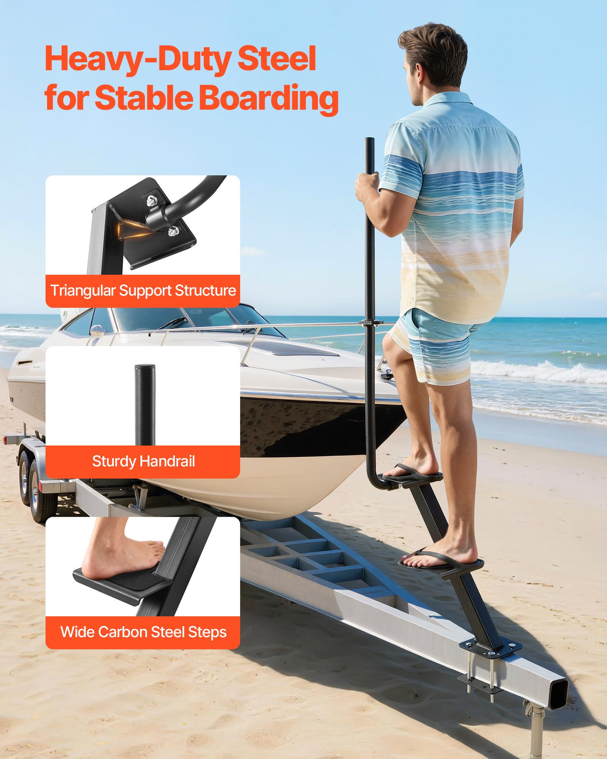 VEVOR Boat Trailer Steps, 2-Step, Heavy-Duty Boat Trailer Steps with Handle, Non-Slip Surface, 3 Mounting Angle Options, Carbon Steel Ladder Suitable for 3" x 3"/3" x 5"/4" x 4" Frame, Bottom Mounting - CTCBTEJBTDBA9FNN5001V0 - view 3