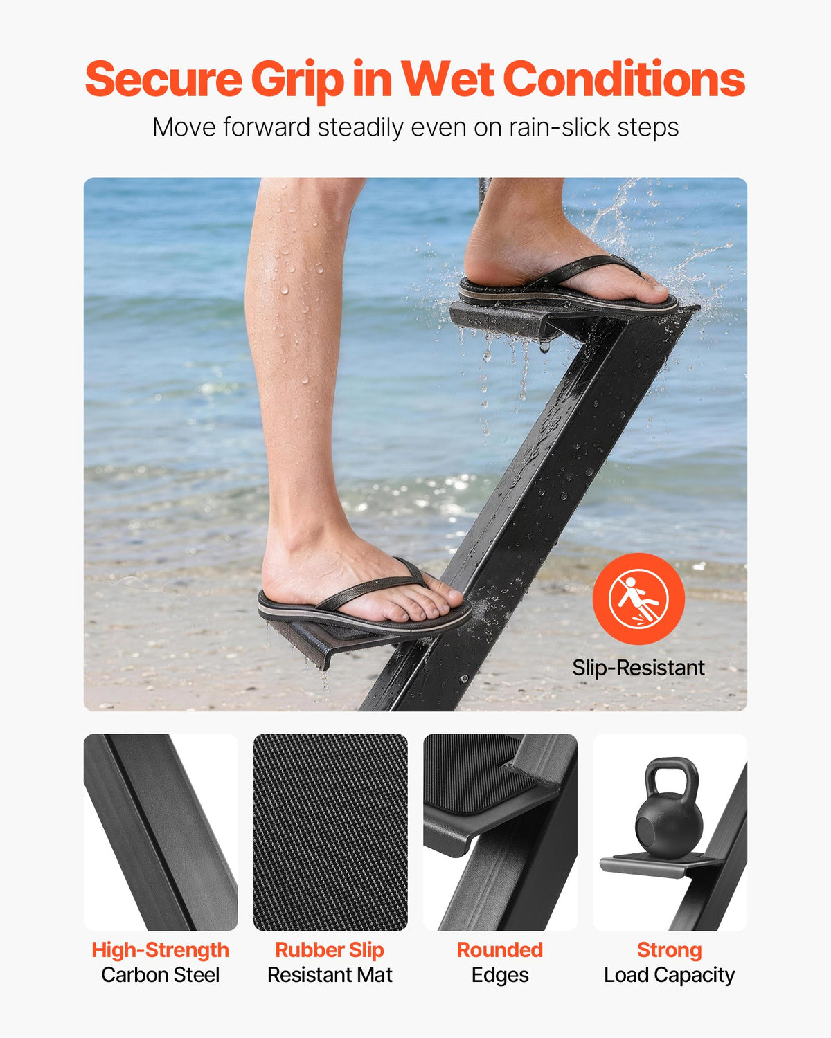 VEVOR Boat Trailer Steps, 2-Step, Heavy-Duty Boat Trailer Steps with Handle, Non-Slip Surface, 3 Mounting Angle Options, Carbon Steel Ladder Suitable for 3" x 3"/3" x 5"/4" x 4" Frame, Bottom Mounting - CTCBTEJBTDBA9FNN5001V0 - view 5