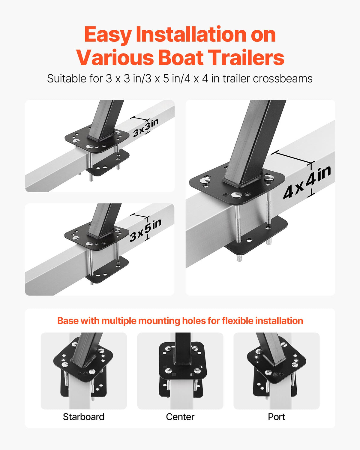 VEVOR Boat Trailer Steps, 2-Step, Heavy-Duty Boat Trailer Steps with Handle, Non-Slip Surface, 3 Mounting Angle Options, Carbon Steel Ladder Suitable for 3" x 3"/3" x 5"/4" x 4" Frame, Bottom Mounting - CTCBTEJBTDBA9FNN5001V0 - view 6