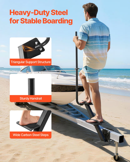 VEVOR Boat Trailer Steps, 3-Step, Heavy-Duty Boat Trailer Steps with Handle, Non-Slip Surface, 3 Mounting Angle Options, Carbon Steel Ladder Suitable for 3" x 3"/3" x 5"/4" x 4" Frame, Side Mounting - CTCBTSJBTCMAFGE6A001V0 - view 3