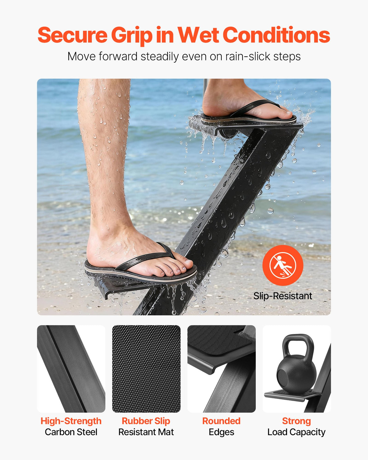 VEVOR Boat Trailer Steps, 3-Step, Heavy-Duty Boat Trailer Steps with Handle, Non-Slip Surface, 3 Mounting Angle Options, Carbon Steel Ladder Suitable for 3" x 3"/3" x 5"/4" x 4" Frame, Side Mounting - CTCBTSJBTCMAFGE6A001V0 - view 5