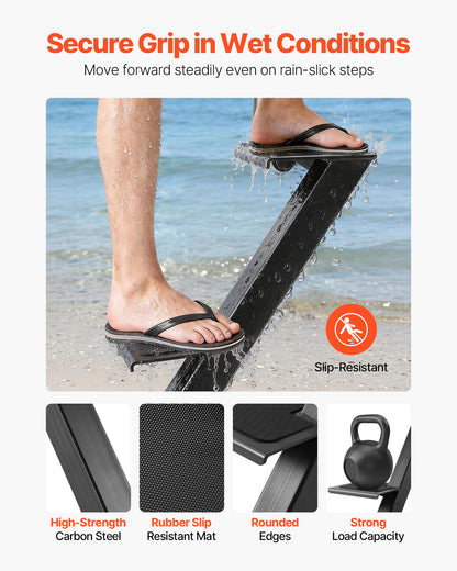VEVOR Boat Trailer Steps, 3-Step, Heavy-Duty Boat Trailer Steps with Handle, Non-Slip Surface, 3 Mounting Angle Options, Carbon Steel Ladder Suitable for 3" x 3"/3" x 5"/4" x 4" Frame, Side Mounting - CTCBTSJBTCMAFGE6A001V0 - view 5