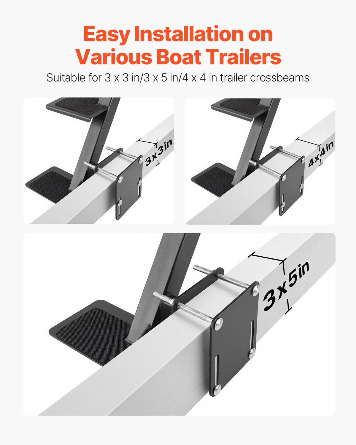 VEVOR Boat Trailer Steps, 3-Step, Heavy-Duty Boat Trailer Steps with Handle, Non-Slip Surface, 3 Mounting Angle Options, Carbon Steel Ladder Suitable for 3" x 3"/3" x 5"/4" x 4" Frame, Side Mounting - CTCBTSJBTCMAFGE6A001V0 - view 6