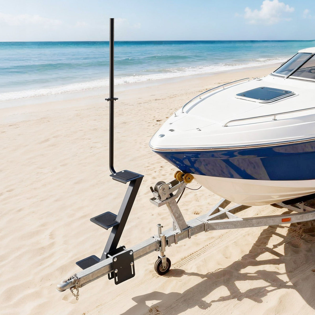 VEVOR Boat Trailer Steps, 3-Step, Heavy-Duty Boat Trailer Steps with Handle, Non-Slip Surface, 3 Mounting Angle Options, Carbon Steel Ladder Suitable for 3" x 3"/3" x 5"/4" x 4" Frame, Side Mounting - CTCBTSJBTCMAFGE6A001V0 - view 9
