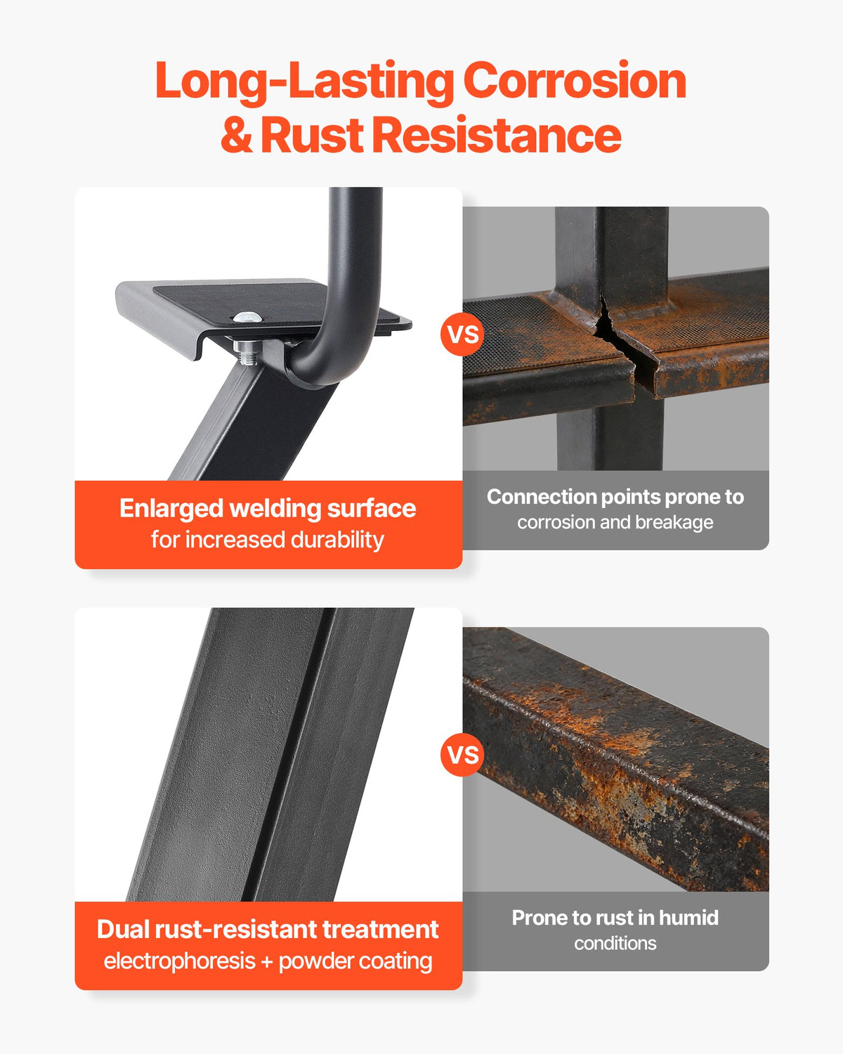 VEVOR Boat Trailer Steps, 3-Step, Heavy-Duty Boat Trailer Steps with Handle, Non-Slip Surface, 3 Mounting Angle Options, Carbon Steel Ladder Suitable for 3" x 3"/3" x 5"/4" x 4" Frame, Bottom Mounting - CTCBTSJBTDBAQLH5A001V0 - view 4