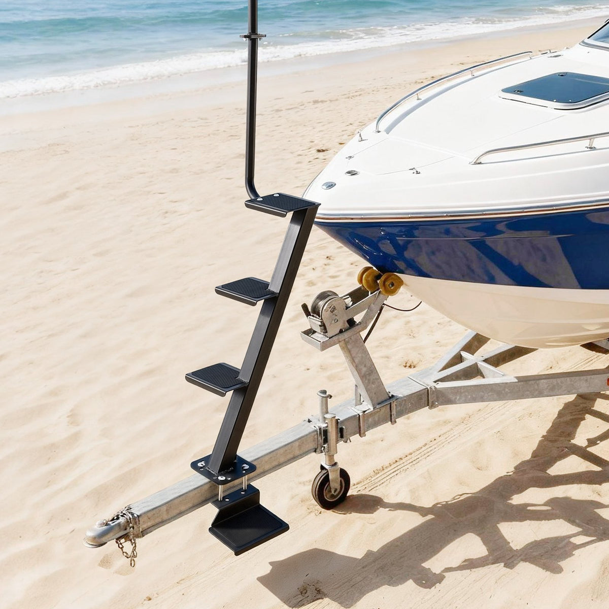 VEVOR Boat Trailer Steps, 4-Step, Heavy-Duty Boat Trailer Steps with Handle, Non-Slip Surface, 3 Mounting Angle Options, Carbon Steel Ladder Suitable for 3" x 3"/3" x 5"/4" x 4" Frame, Bottom Mounting - CTCBTSJBTDBARWF2C001V0 - view 9