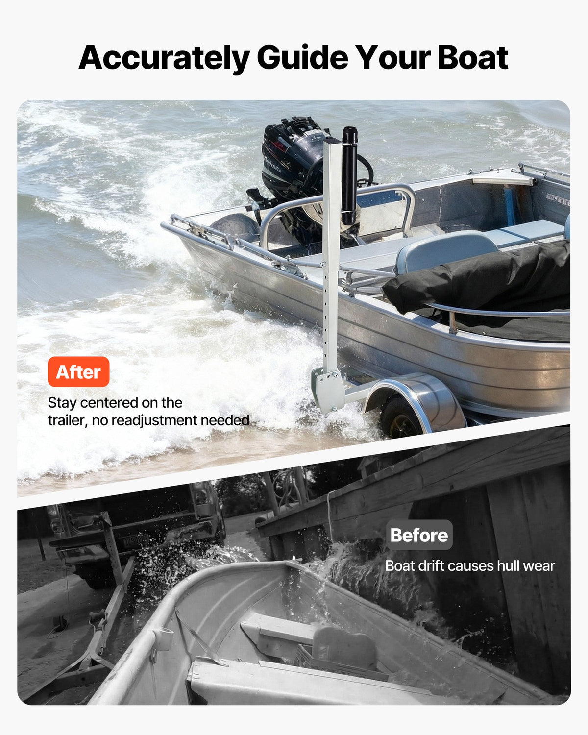 VEVOR Boat Trailer Guides, 27.6-41.3 in Height Adjustable Trailers Guide, 2PCS Thickened High-Duty Trailer Guide-Ons with Smooth Roller Guidance, for Over 16 in Larger Fishing Boats, Runabout Boats - CTCDGCK28740138GT001V0 - view 3