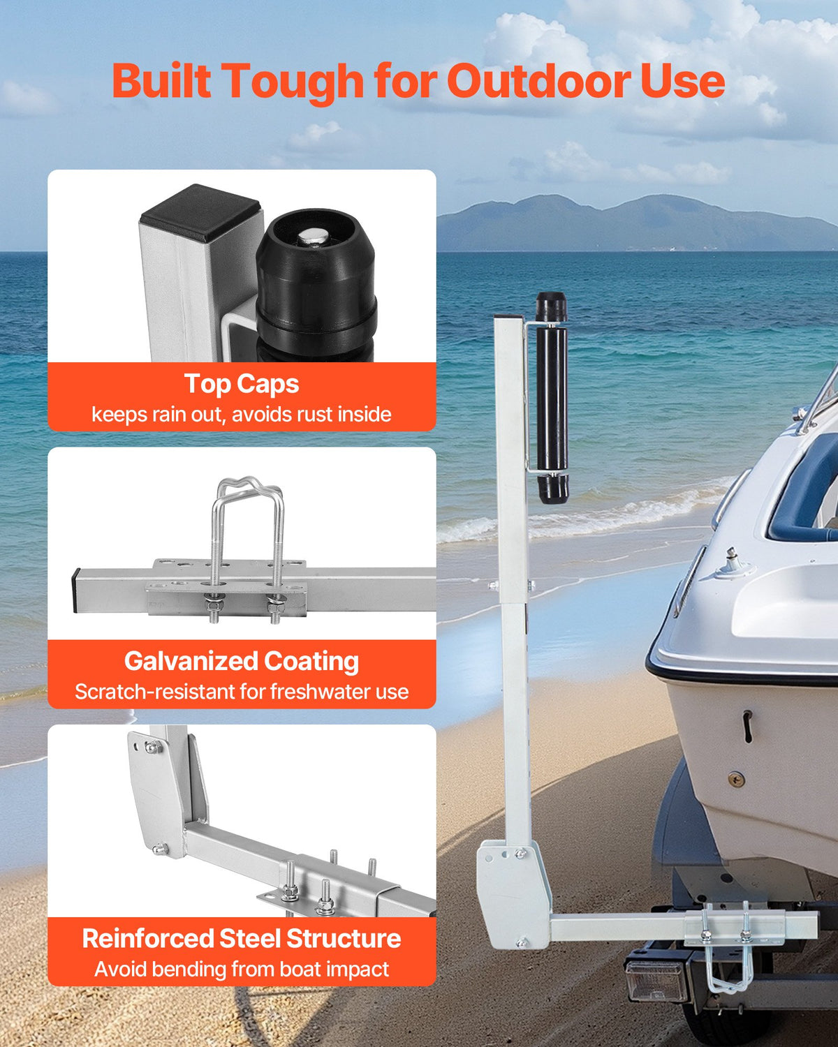 VEVOR Boat Trailer Guides, 27.6-41.3 in Height Adjustable Trailers Guide, 2PCS Thickened High-Duty Trailer Guide-Ons with Smooth Roller Guidance, for Over 16 in Larger Fishing Boats, Runabout Boats - CTCDGCK28740138GT001V0 - view 6