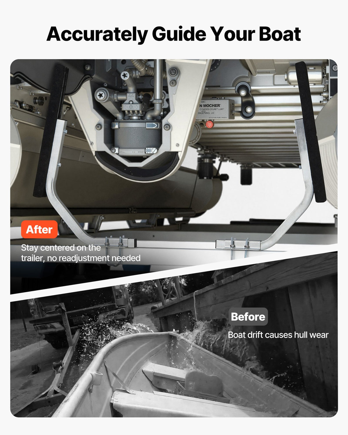 VEVOR Boat Trailer Guides, 1.2 in Adjustable Width Trailers Guide, 2PCS High-Hardness Steel Trailer Guide-Ons with Thick Support Pads, Fits L-Beam, Box or C-Channel Bunk-Style Pontoon Trailers - CTCDGCX24INCCMOSA001V0 - view 3