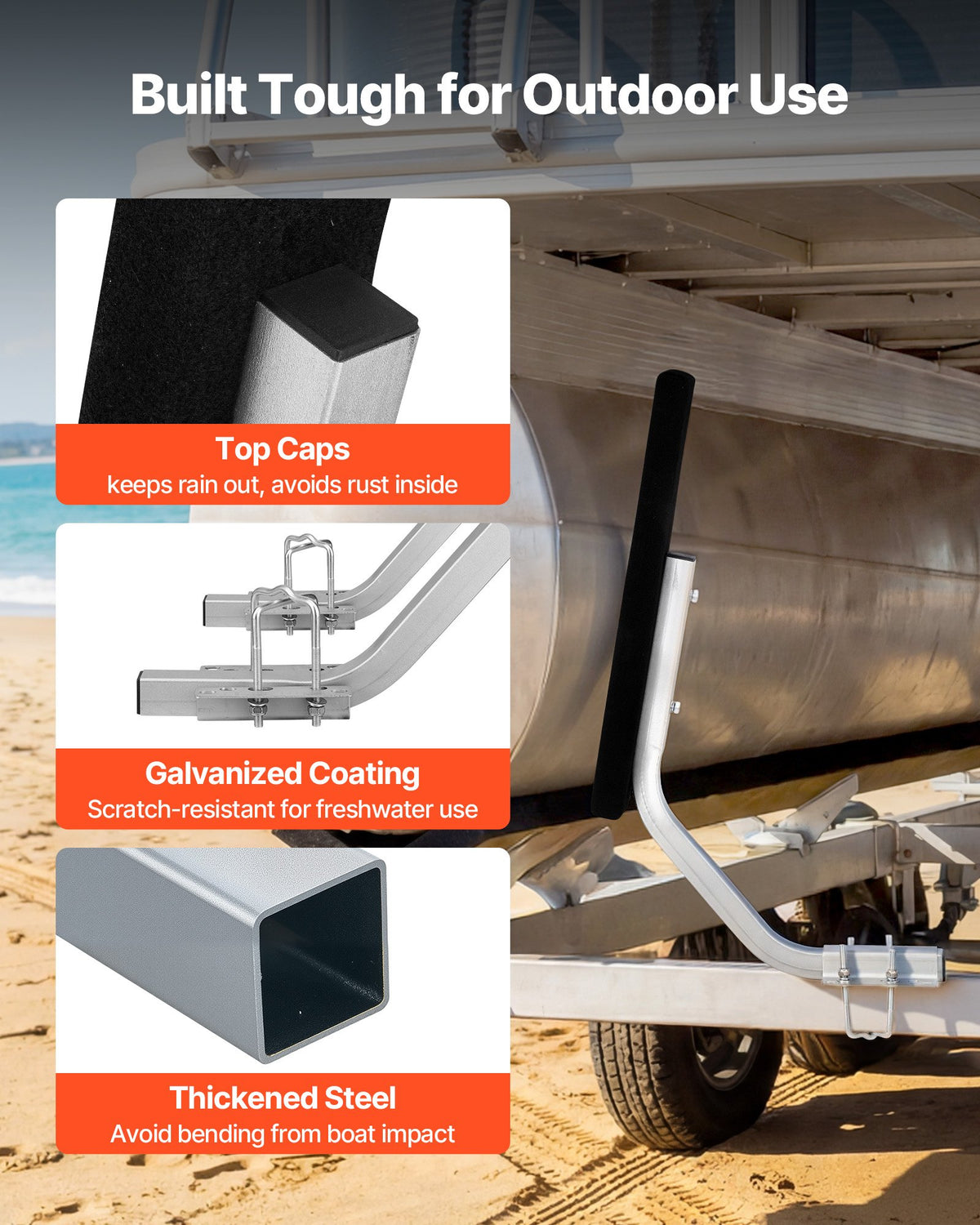 VEVOR Boat Trailer Guides, 1.2 in Adjustable Width Trailers Guide, 2PCS High-Hardness Steel Trailer Guide-Ons with Thick Support Pads, Fits L-Beam, Box or C-Channel Bunk-Style Pontoon Trailers - CTCDGCX24INCCMOSA001V0 - view 6