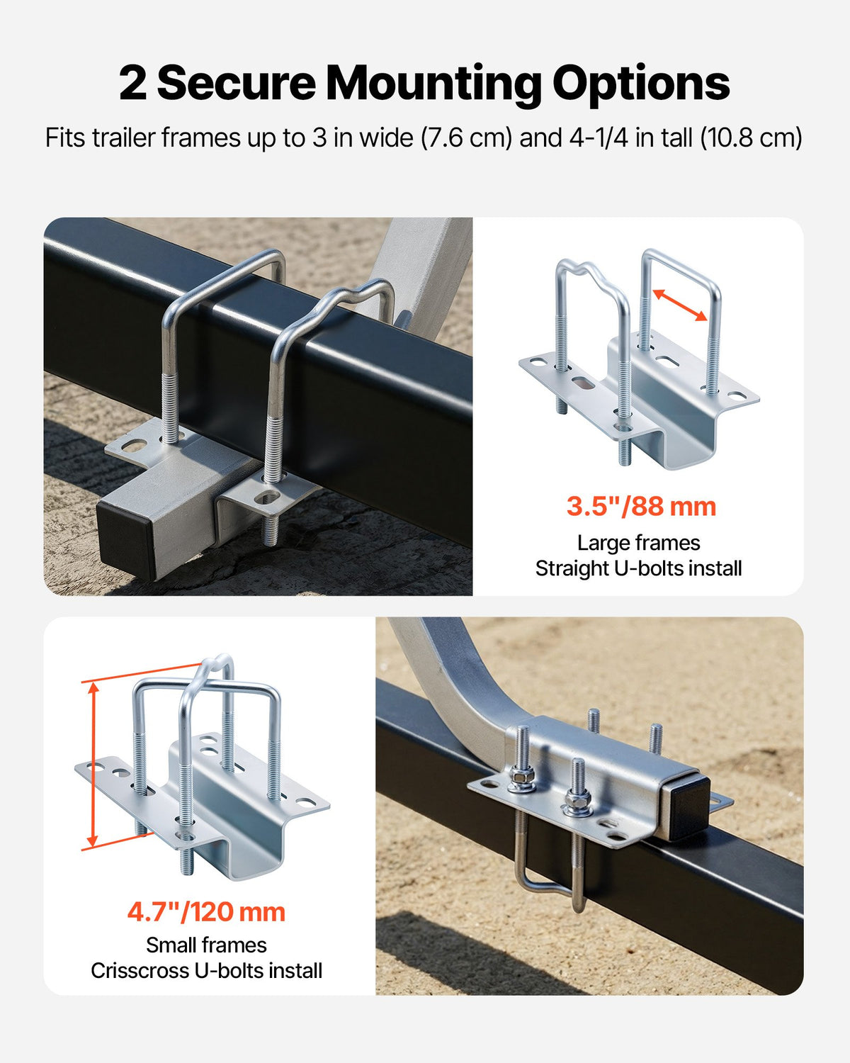 VEVOR Boat Trailer Guides, 1.2 in Adjustable Width Trailers Guide, 2PCS High-Hardness Steel Trailer Guide-Ons with Thick Support Pads, Fits L-Beam, Box or C-Channel Bunk-Style Pontoon Trailers - CTCDGCX24INCCMOSA001V0 - view 7
