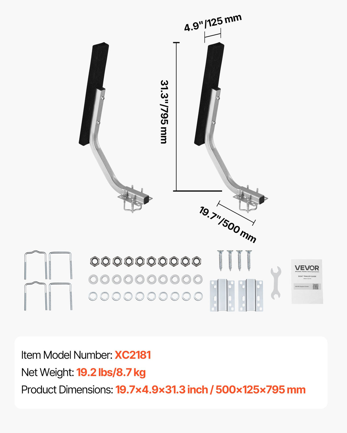 VEVOR Boat Trailer Guides, 1.2 in Adjustable Width Trailers Guide, 2PCS High-Hardness Steel Trailer Guide-Ons with Thick Support Pads, Fits L-Beam, Box or C-Channel Bunk-Style Pontoon Trailers - CTCDGCX24INCCMOSA001V0 - view 8