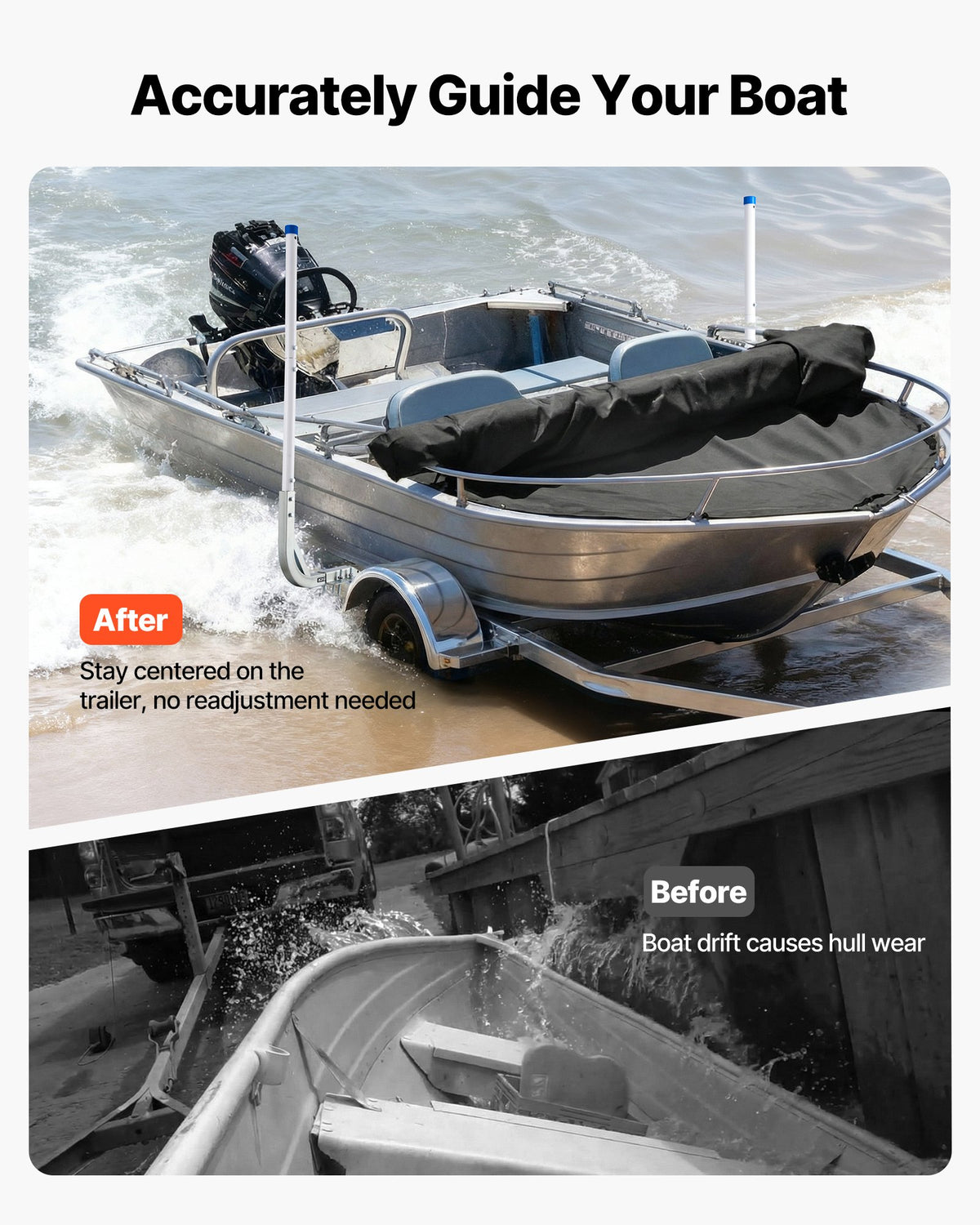 VEVOR Boat Trailer Guides, 30.5 in/47.5 in Height Guide Poles, 2PCS High-Hardness Steel Trailer Guide-Ons, Adjustable Guide Poles with PVC Pipes, for Ski Boats, Compact Fishing Boats, Small Sailboat - CTCDGDLX314867OH8001V0 - view 3