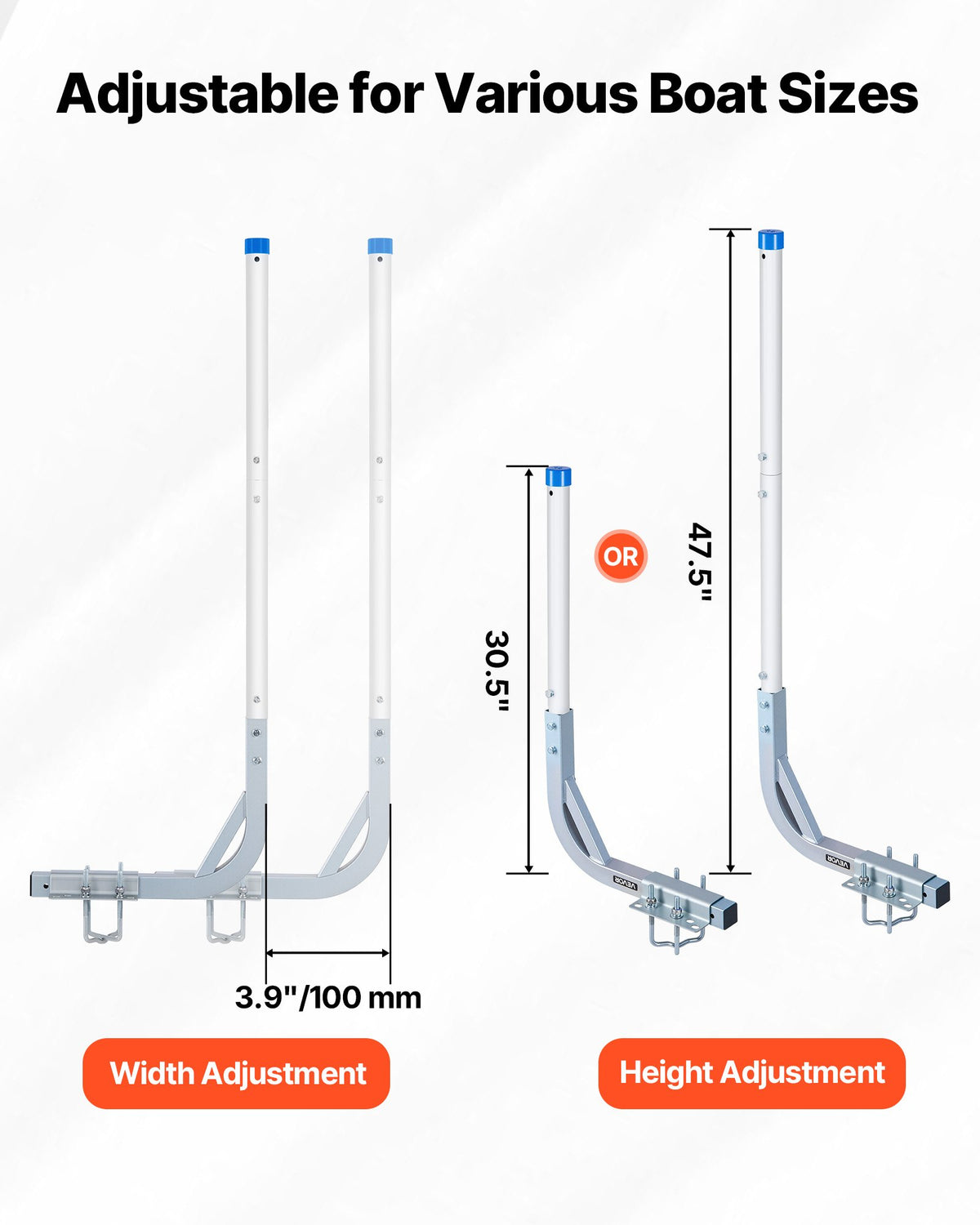 VEVOR Boat Trailer Guides, 30.5 in/47.5 in Height Guide Poles, 2PCS High-Hardness Steel Trailer Guide-Ons, Adjustable Guide Poles with PVC Pipes, for Ski Boats, Compact Fishing Boats, Small Sailboat - CTCDGDLX314867OH8001V0 - view 4