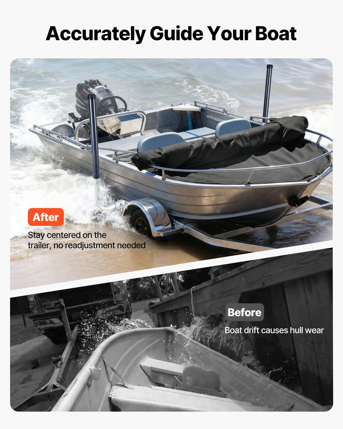 VEVOR Boat Trailer Guides, 40 in/48 in Height Guide Poles, 2PCS High-Hardness Steel Trailer Guide-Ons, Adjustable Guide Poles with PVC Pipes, for Ski Boats, Compact Fishing Boats, Small Sailboat - CTCDGDLX4048GH1J1001V0 - view 3