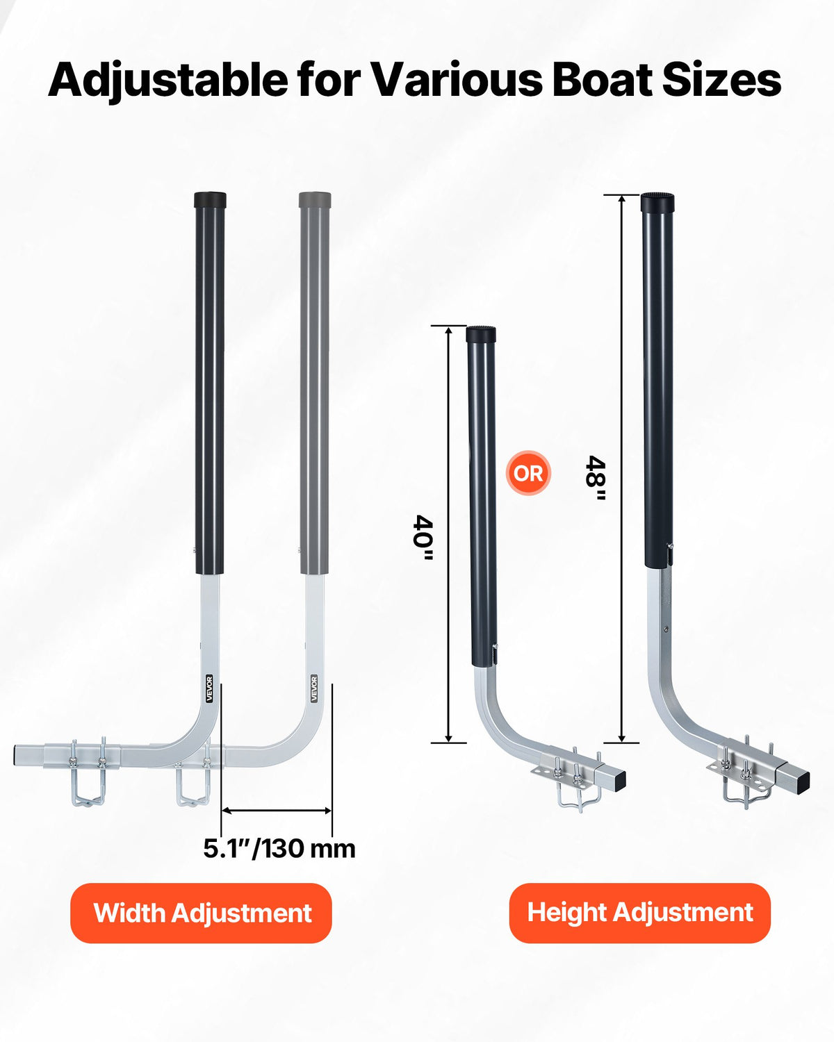 VEVOR Boat Trailer Guides, 40 in/48 in Height Guide Poles, 2PCS High-Hardness Steel Trailer Guide-Ons, Adjustable Guide Poles with PVC Pipes, for Ski Boats, Compact Fishing Boats, Small Sailboat - CTCDGDLX4048GH1J1001V0 - view 4