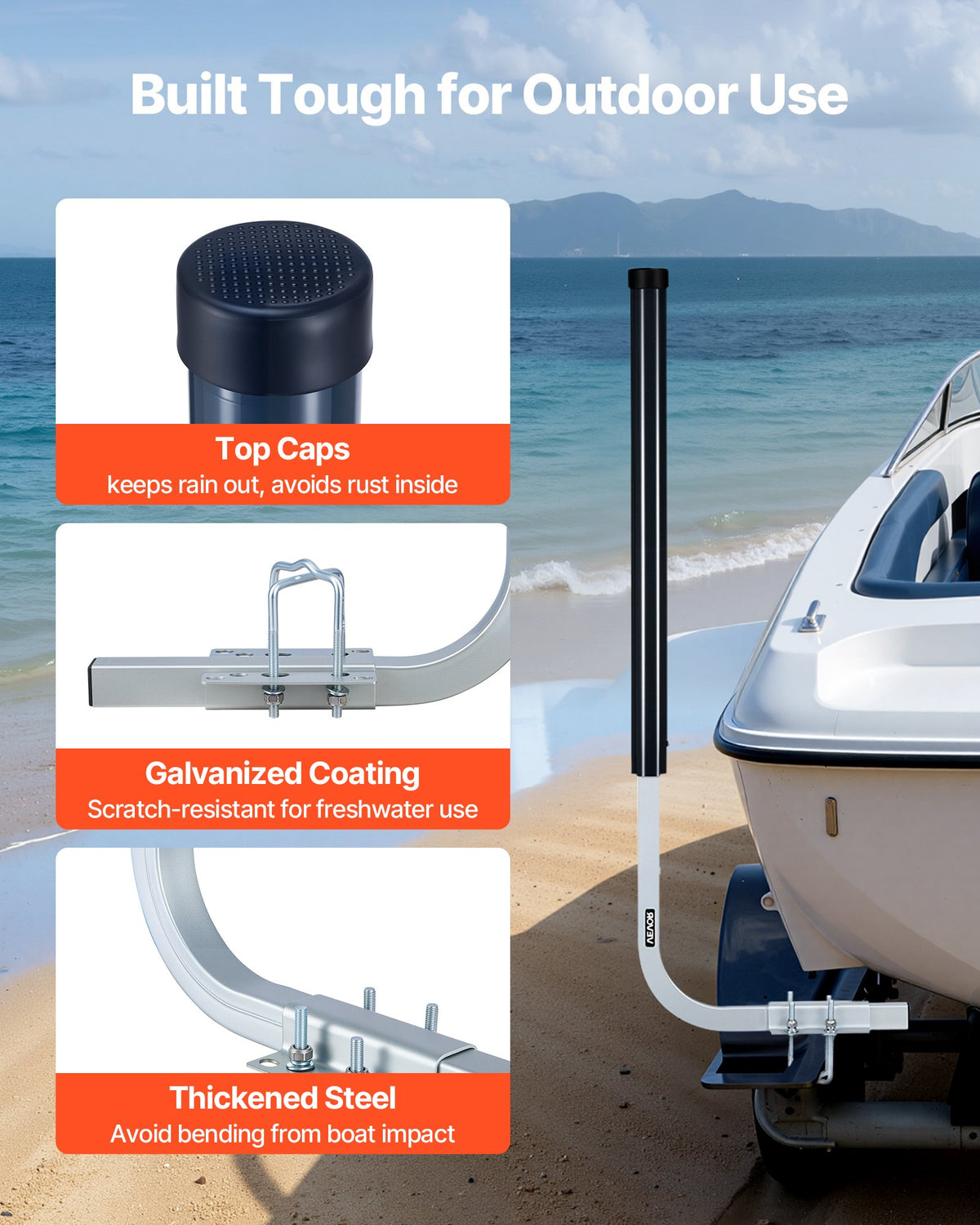 VEVOR Boat Trailer Guides, 40 in/48 in Height Guide Poles, 2PCS High-Hardness Steel Trailer Guide-Ons, Adjustable Guide Poles with PVC Pipes, for Ski Boats, Compact Fishing Boats, Small Sailboat - CTCDGDLX4048GH1J1001V0 - view 6