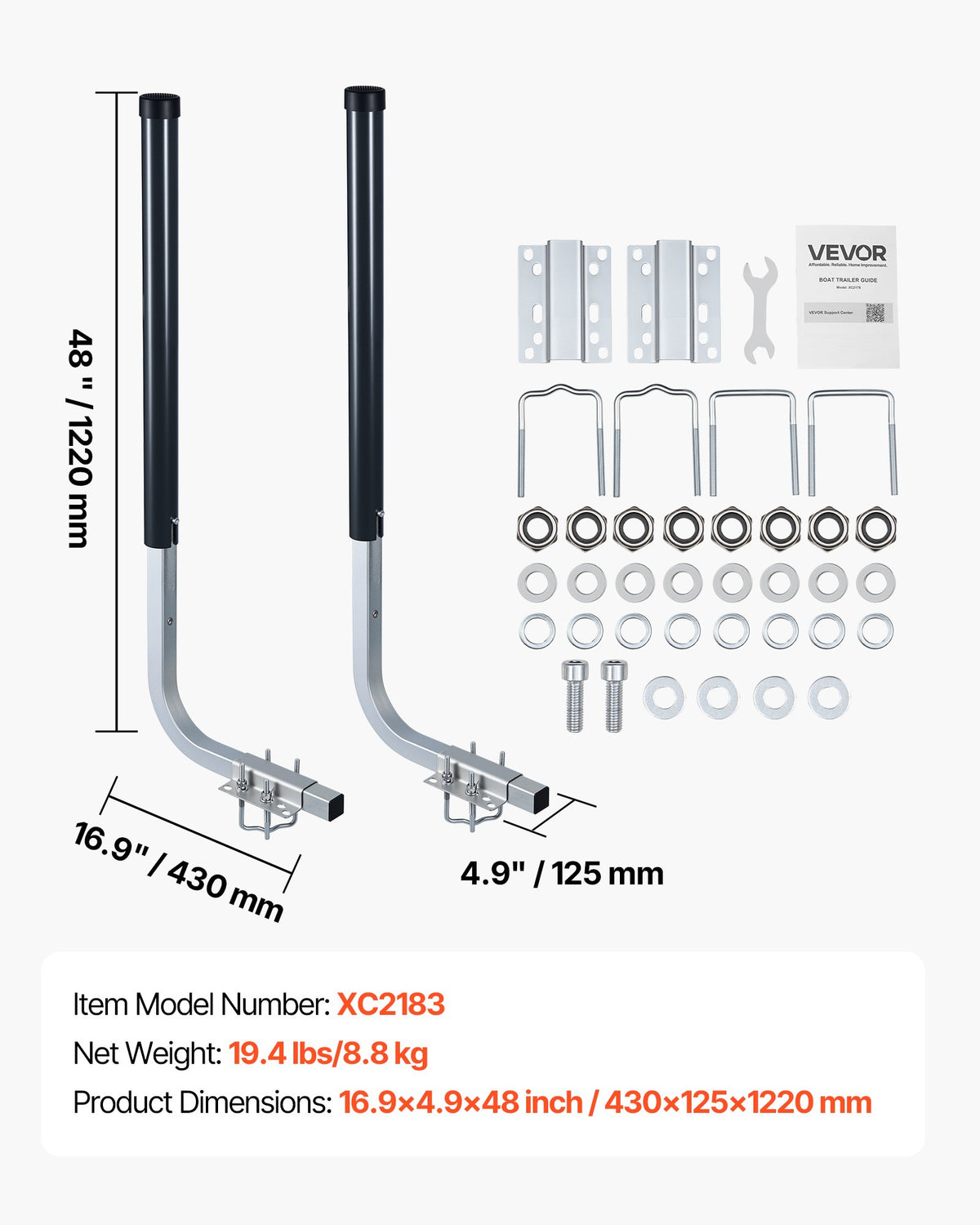 VEVOR Boat Trailer Guides, 40 in/48 in Height Guide Poles, 2PCS High-Hardness Steel Trailer Guide-Ons, Adjustable Guide Poles with PVC Pipes, for Ski Boats, Compact Fishing Boats, Small Sailboat - CTCDGDLX4048GH1J1001V0 - view 8