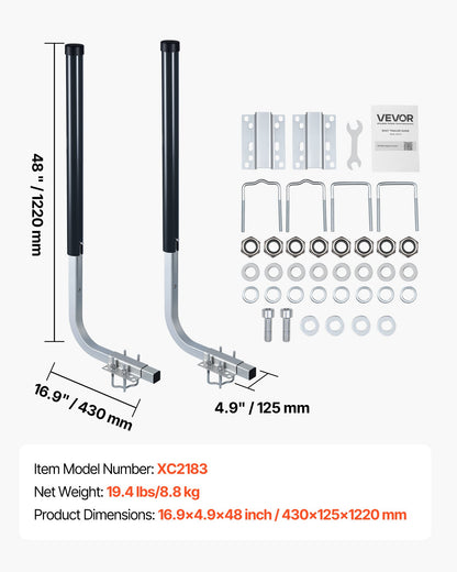 VEVOR Boat Trailer Guides, 40 in/48 in Height Guide Poles, 2PCS High-Hardness Steel Trailer Guide-Ons, Adjustable Guide Poles with PVC Pipes, for Ski Boats, Compact Fishing Boats, Small Sailboat - CTCDGDLX4048GH1J1001V0 - view 8