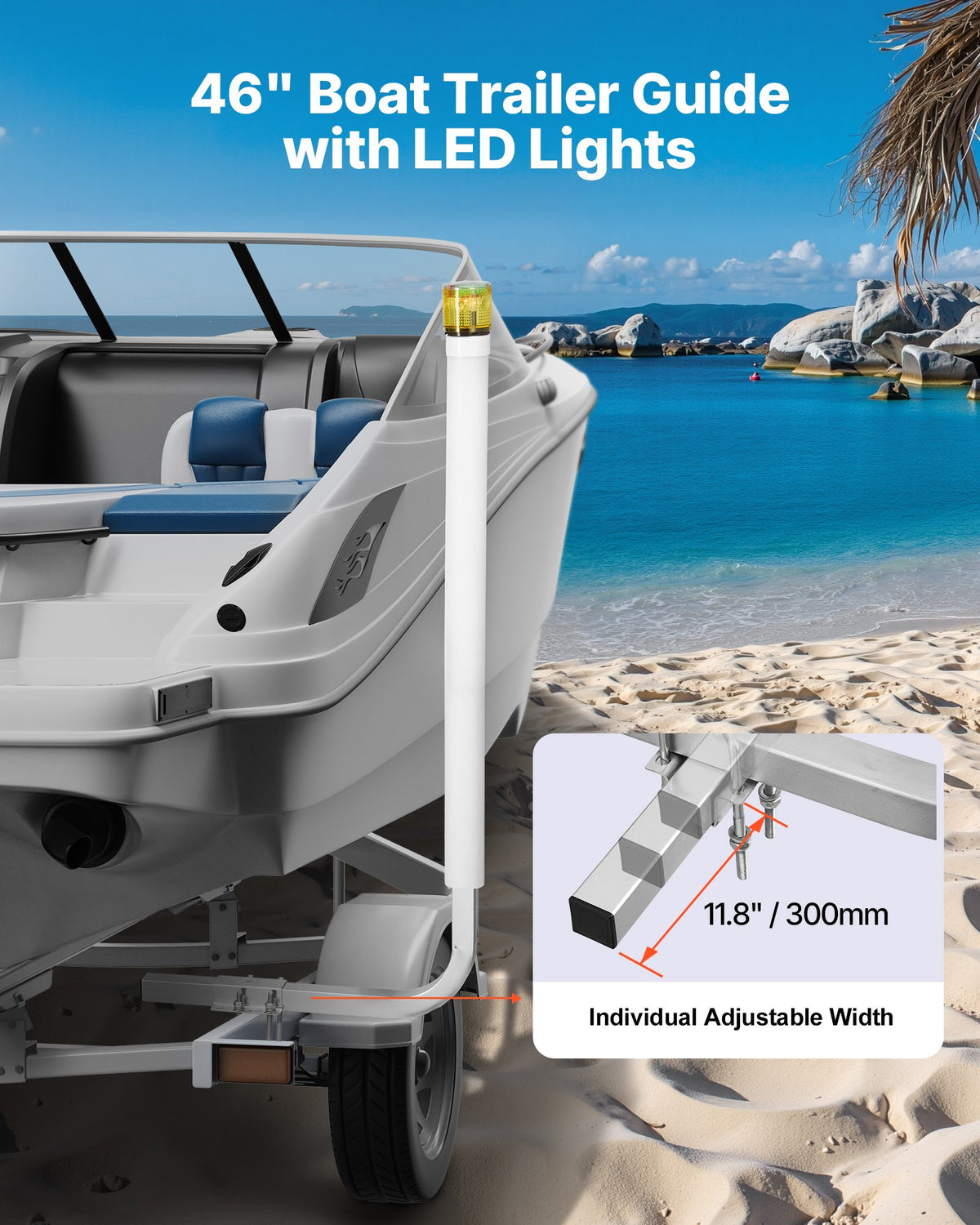 VEVOR Boat Trailer Guide, 46 in with LED Light Trailer Guide Poles, 2PCS High-Hardness Steel Guide-Ons, Wide Adjustable Trailers Guides with PVC Pipes, for Ski Boat, Fishing Boat or Sailboat Trailers - CTCDGDLXBS40N0BCN001Y3 - view 3