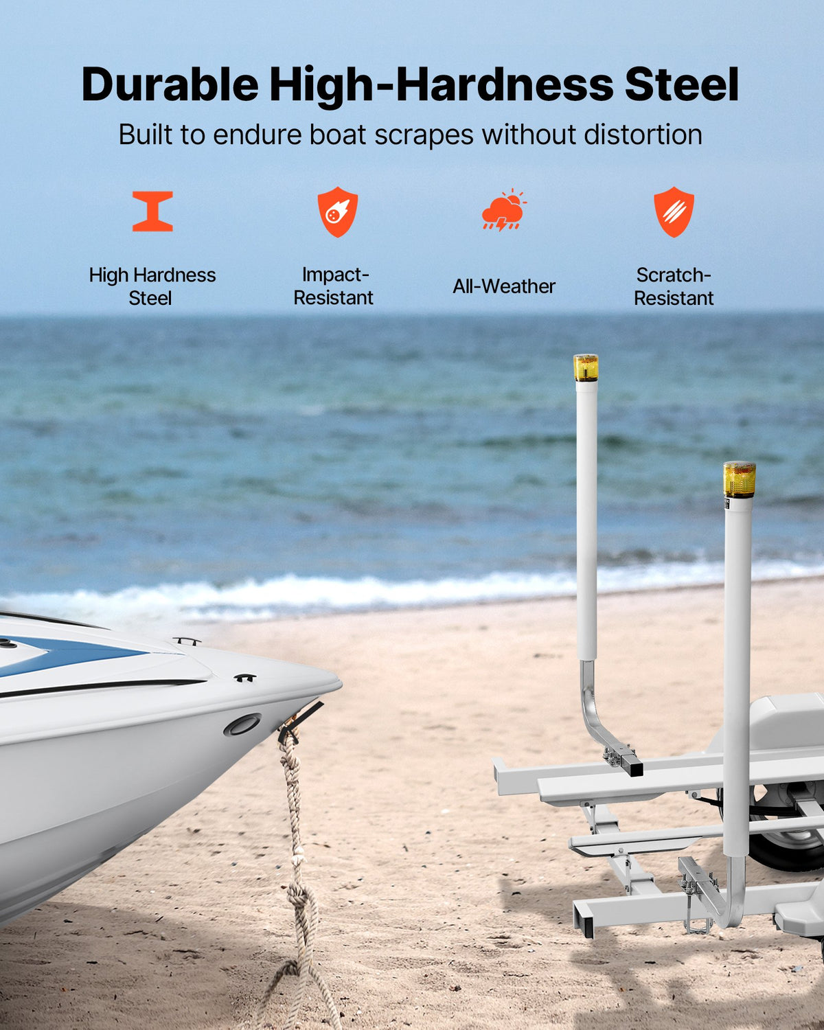 VEVOR Boat Trailer Guide, 46 in with LED Light Trailer Guide Poles, 2PCS High-Hardness Steel Guide-Ons, Wide Adjustable Trailers Guides with PVC Pipes, for Ski Boat, Fishing Boat or Sailboat Trailers - CTCDGDLXBS40N0BCN001Y3 - view 6