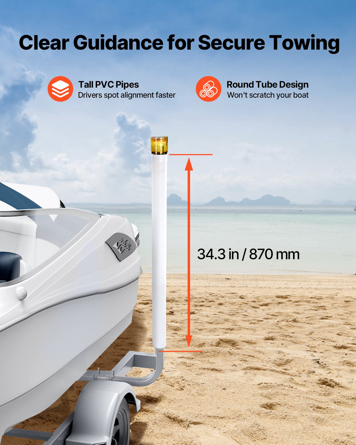 VEVOR Boat Trailer Guide, 46 in with LED Light Trailer Guide Poles, 2PCS High-Hardness Steel Guide-Ons, Wide Adjustable Trailers Guides with PVC Pipes, for Ski Boat, Fishing Boat or Sailboat Trailers - CTCDGDLXBS40N0BCN001Y3 - view 7