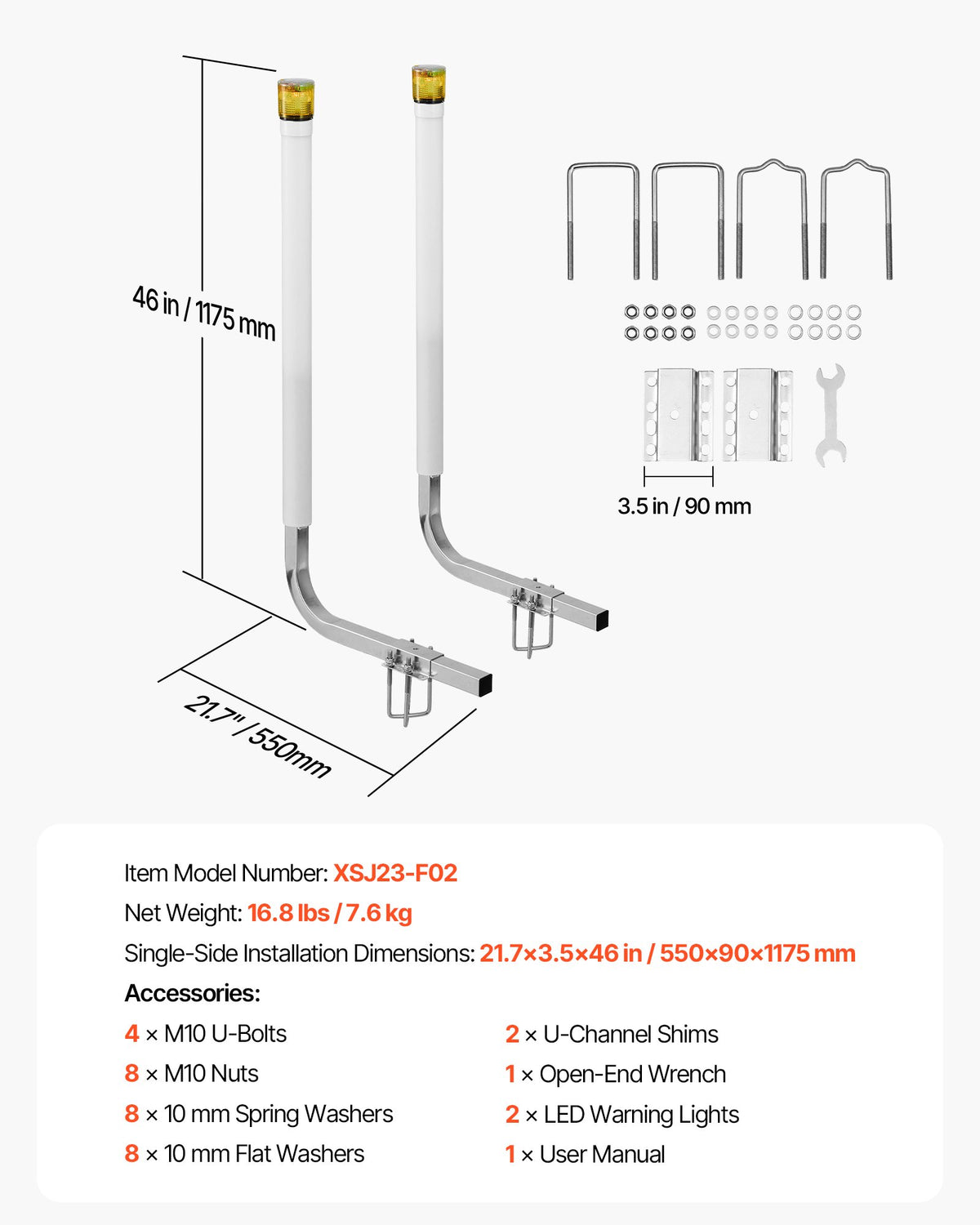 VEVOR Boat Trailer Guide, 46 in with LED Light Trailer Guide Poles, 2PCS High-Hardness Steel Guide-Ons, Wide Adjustable Trailers Guides with PVC Pipes, for Ski Boat, Fishing Boat or Sailboat Trailers - CTCDGDLXBS40N0BCN001Y3 - view 8