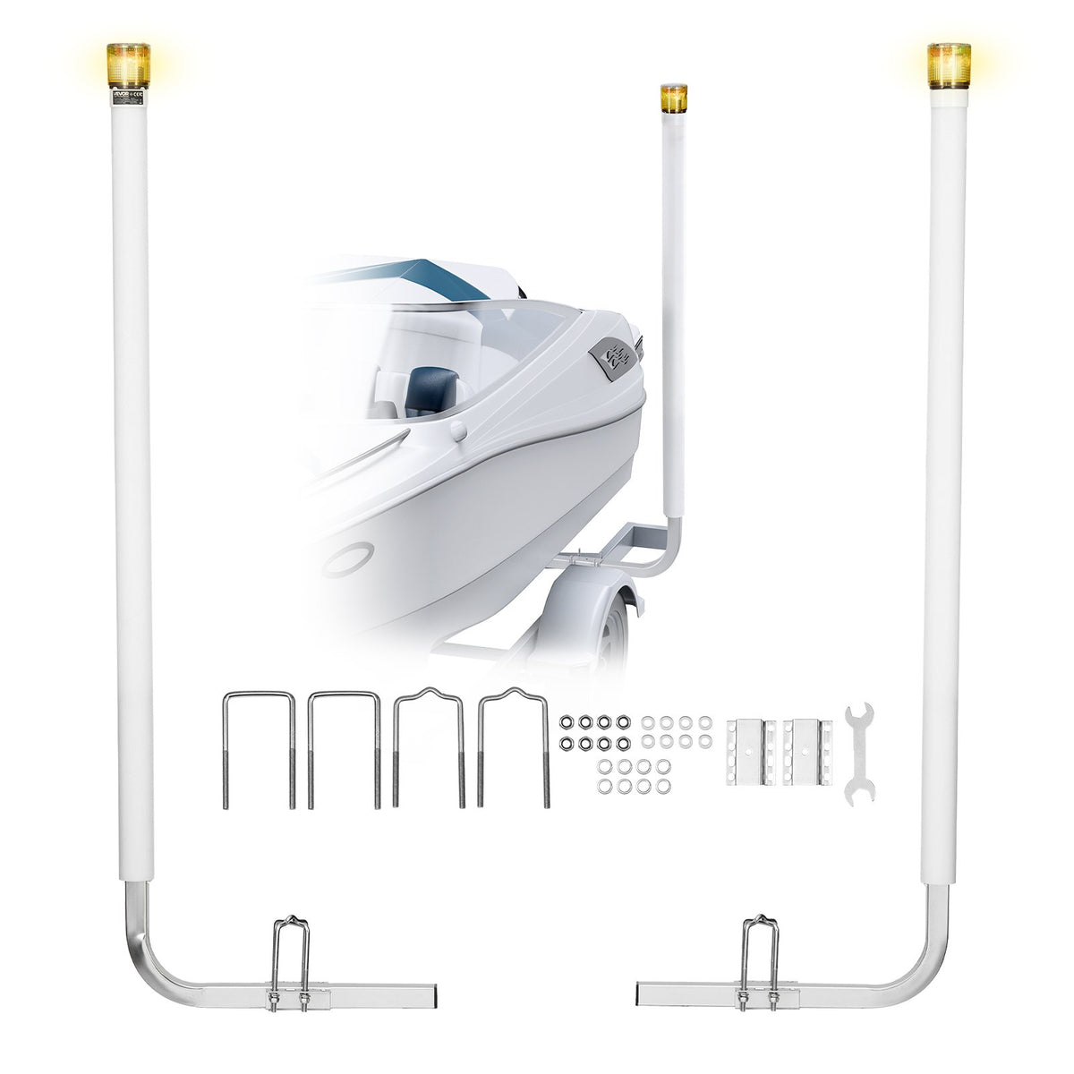 VEVOR Boat Trailer Guide, 65.7 in with LED Light Trailer Guide Poles, 2PCS High-Hardness Steel Guide-Ons, Wide Adjustable Trailers Guides with PVC Pipes, for Ski Boat, Fishing Boat, Sailboat Trailers - CTCDGDLXBS60WOR5F001Y3 - view 1