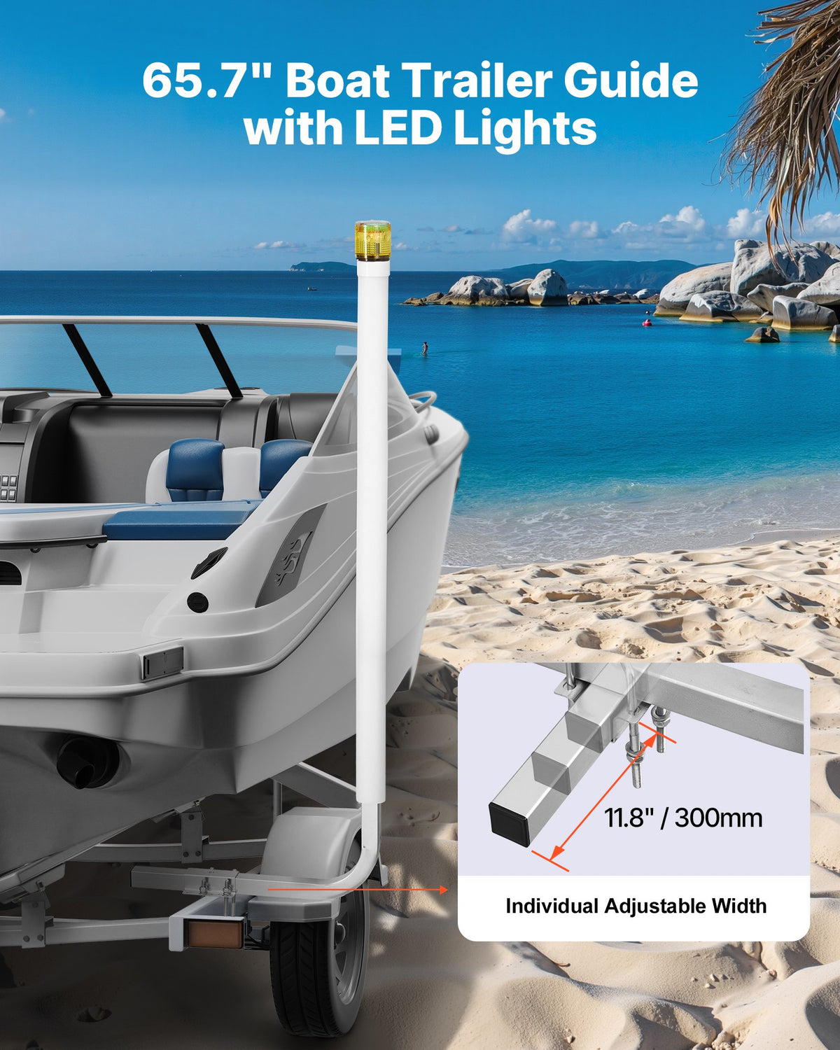 VEVOR Boat Trailer Guide, 65.7 in with LED Light Trailer Guide Poles, 2PCS High-Hardness Steel Guide-Ons, Wide Adjustable Trailers Guides with PVC Pipes, for Ski Boat, Fishing Boat, Sailboat Trailers - CTCDGDLXBS60WOR5F001Y3 - view 3