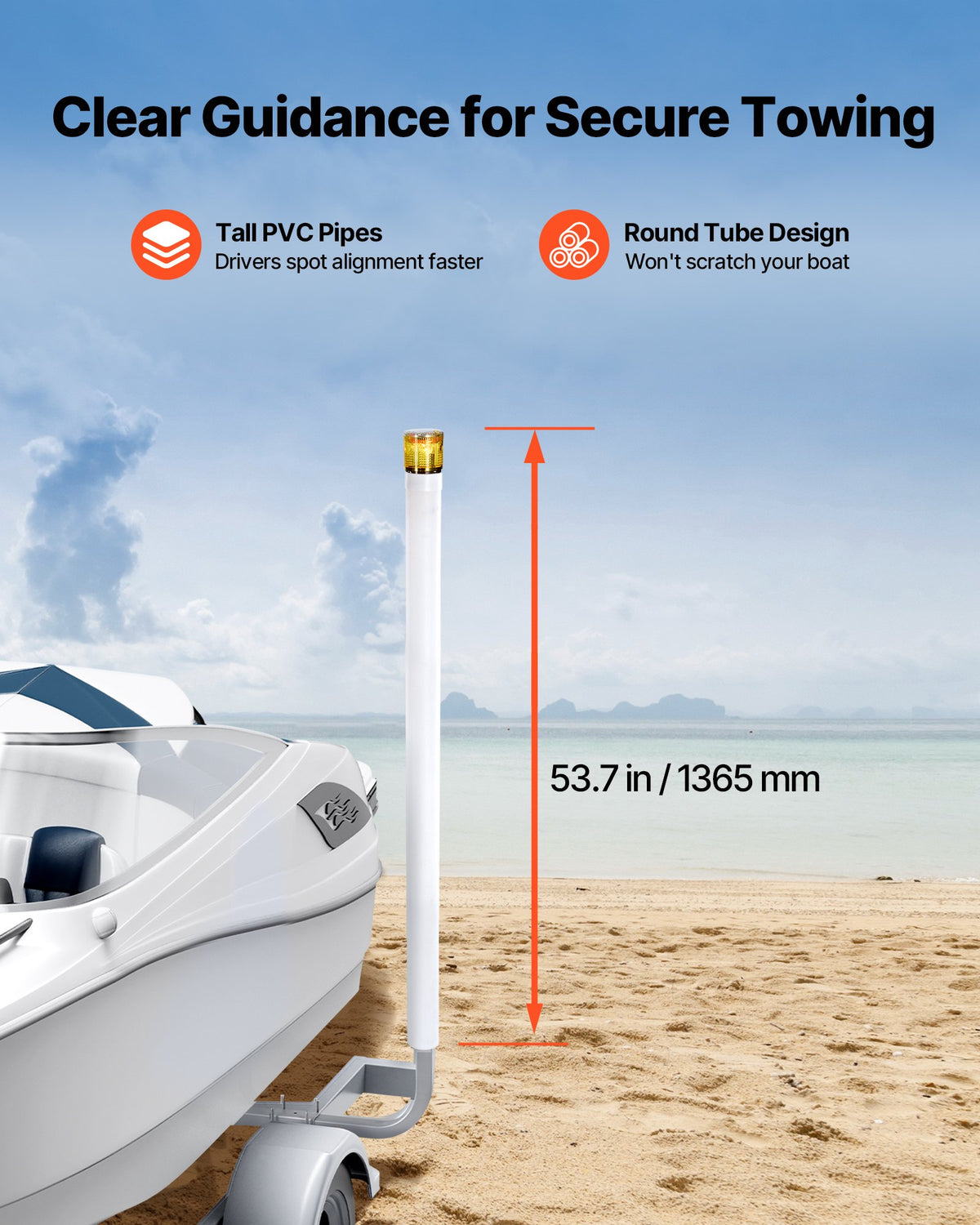 VEVOR Boat Trailer Guide, 65.7 in with LED Light Trailer Guide Poles, 2PCS High-Hardness Steel Guide-Ons, Wide Adjustable Trailers Guides with PVC Pipes, for Ski Boat, Fishing Boat, Sailboat Trailers - CTCDGDLXBS60WOR5F001Y3 - view 7