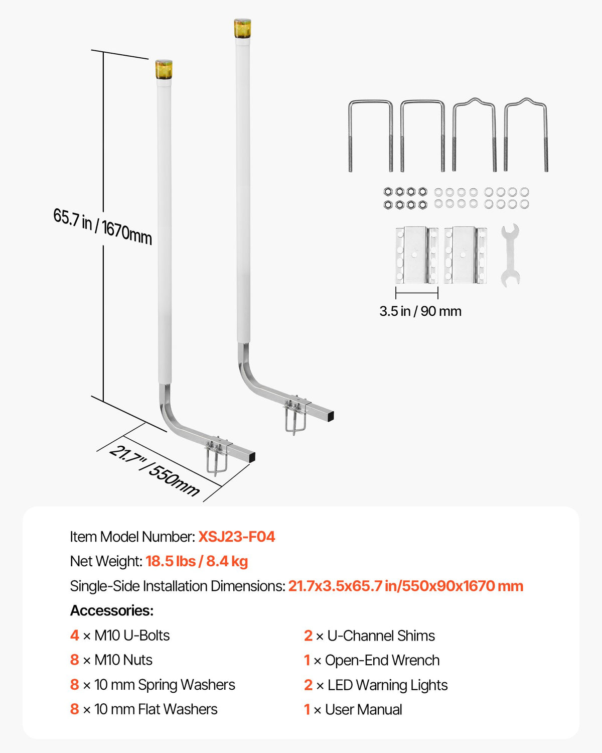 VEVOR Boat Trailer Guide, 65.7 in with LED Light Trailer Guide Poles, 2PCS High-Hardness Steel Guide-Ons, Wide Adjustable Trailers Guides with PVC Pipes, for Ski Boat, Fishing Boat, Sailboat Trailers - CTCDGDLXBS60WOR5F001Y3 - view 8