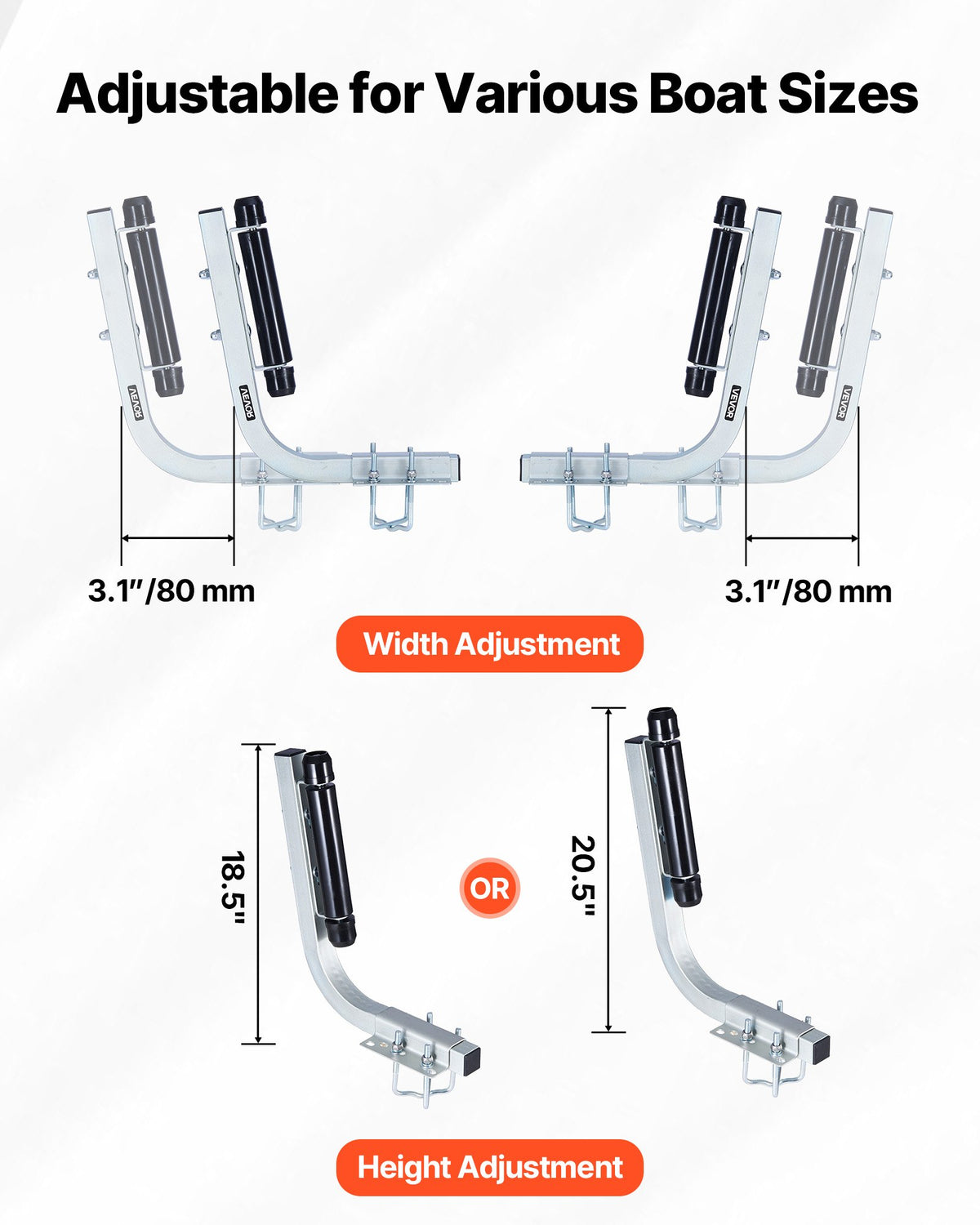 VEVOR Boat Trailer Guides, 18.5 in/20.5 in Height Adjustable Trailers Guide, 2PCS Thickened High-Duty Steel Trailer Guide-Ons with Smooth Roller Guidance, for V-Hull Boats, Small to Mid-Size Boats - CTCDGLXLX1852M1UF001V0 - view 4