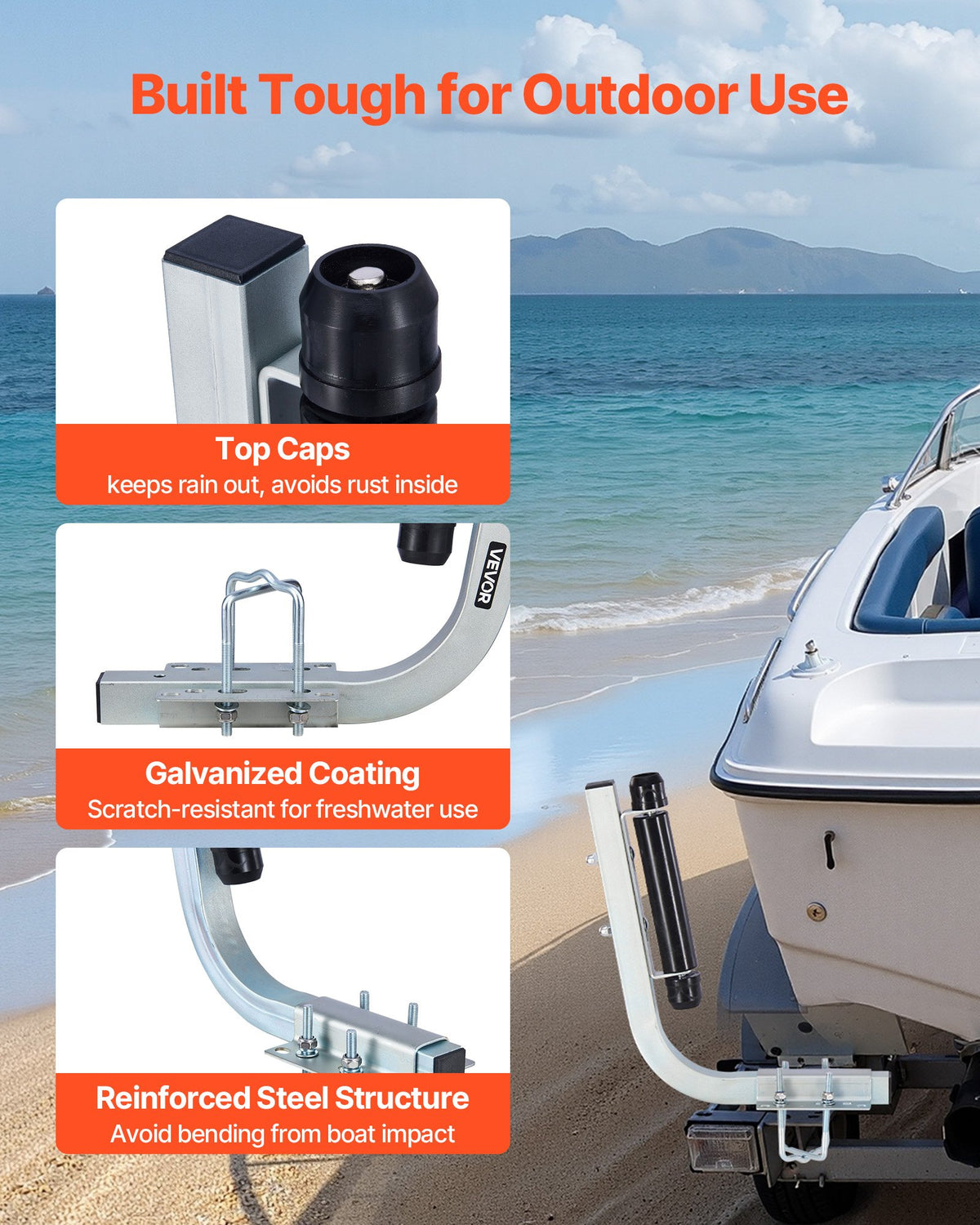 VEVOR Boat Trailer Guides, 18.5 in/20.5 in Height Adjustable Trailers Guide, 2PCS Thickened High-Duty Steel Trailer Guide-Ons with Smooth Roller Guidance, for V-Hull Boats, Small to Mid-Size Boats - CTCDGLXLX1852M1UF001V0 - view 6