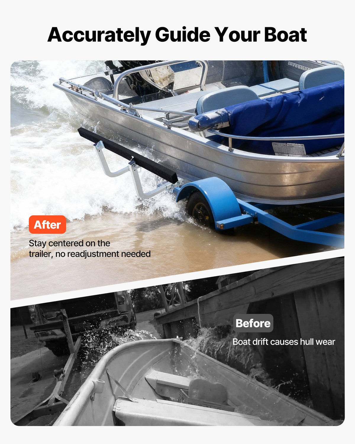 VEVOR Boat Trailer Guides, 16.7 in/18.7 in Height Adjustable Trailers Guide, 2PCS Thickened Steel Trailer Guide-Ons with Thick Support Pads, Fits L-Beam, Box or C-Channel Bunk-Style Pontoon Trailers - CTCDGSTX60IN2PCRM001V0 - view 3