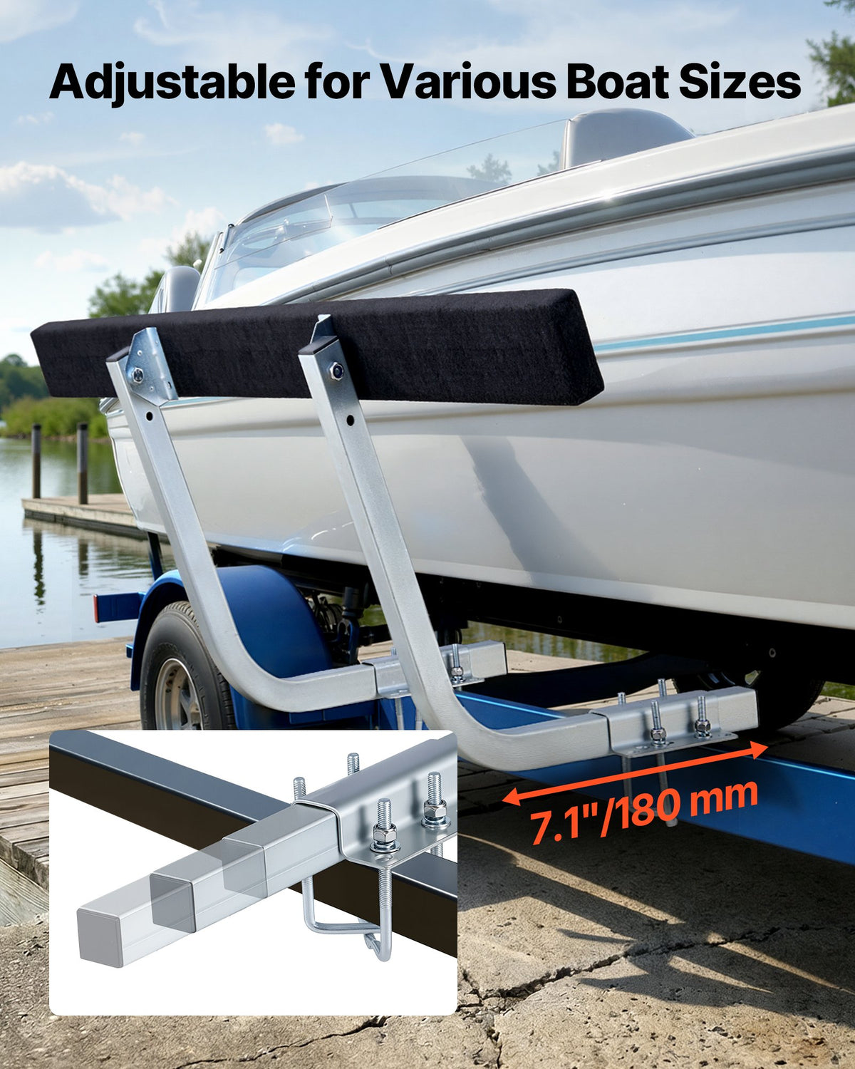 VEVOR Boat Trailer Guides, 16.7 in/18.7 in Height Adjustable Trailers Guide, 2PCS Thickened Steel Trailer Guide-Ons with Thick Support Pads, Fits L-Beam, Box or C-Channel Bunk-Style Pontoon Trailers - CTCDGSTX60IN2PCRM001V0 - view 4