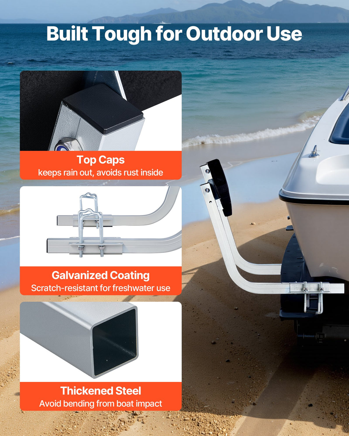VEVOR Boat Trailer Guides, 16.7 in/18.7 in Height Adjustable Trailers Guide, 2PCS Thickened Steel Trailer Guide-Ons with Thick Support Pads, Fits L-Beam, Box or C-Channel Bunk-Style Pontoon Trailers - CTCDGSTX60IN2PCRM001V0 - view 6