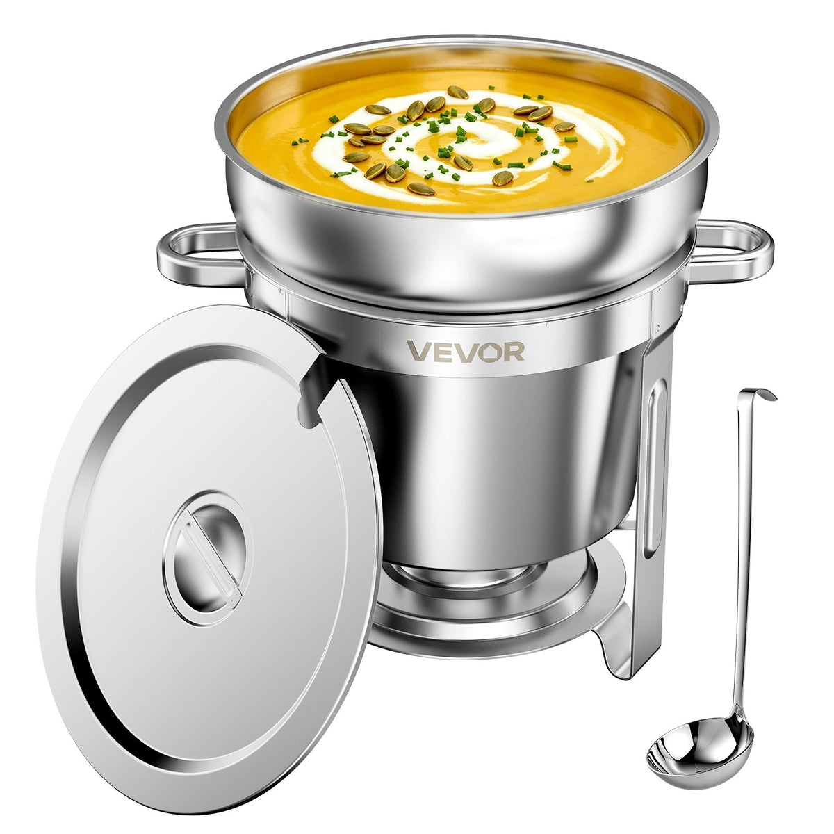 VEVOR 1 Pack Soup Chafer, Chafing Dish for Buffet Set, 11QT Stainless Steel, Catering Marmite for Banquet Party Wedding, Round Buffet Server and Soup Warmer, with Pot, Ladle, and Fuel Holder - CTCLYS1JT11QBSHG1001V0 - view 1