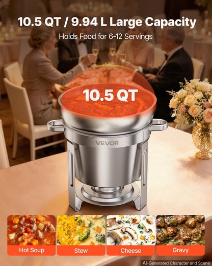 VEVOR 1 Pack Soup Chafer, Chafing Dish for Buffet Set, 11QT Stainless Steel, Catering Marmite for Banquet Party Wedding, Round Buffet Server and Soup Warmer, with Pot, Ladle, and Fuel Holder - CTCLYS1JT11QBSHG1001V0 - view 4