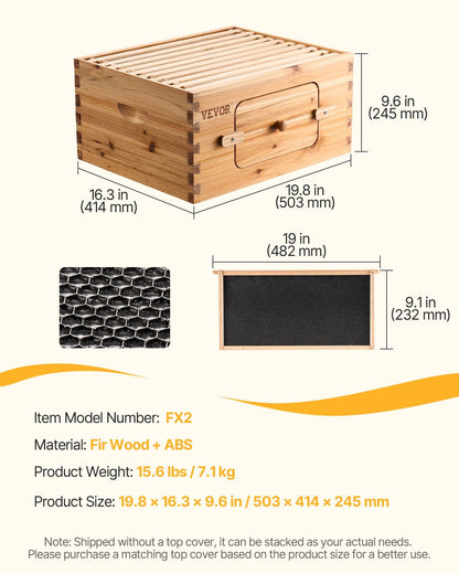 VEVOR Bee Hive Deep Box Starter Kit, 100% Beeswax Coated Natural Fir Wood, Langstroth Beehive Kit with 10 Frames and Foundations, Transparent Acrylic Bee Windows for Beginners and Pro Beekeepers - CTFXSMSHX1109SC61V0 - view 8