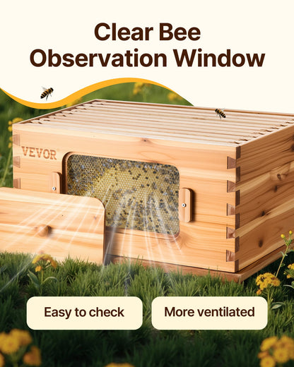 VEVOR Bee Hive 20 Frame Bee Hives Starter Kit, Beeswax Coated Fir Wood, 1 Deep + 1 Medium Bee Boxes Langstroth Beehive Kit, Transparent Acrylic Windows with Foundations for Beginners Pro Beekeepers - CTFXSMSHX1ZHAS36XV0 - view 6