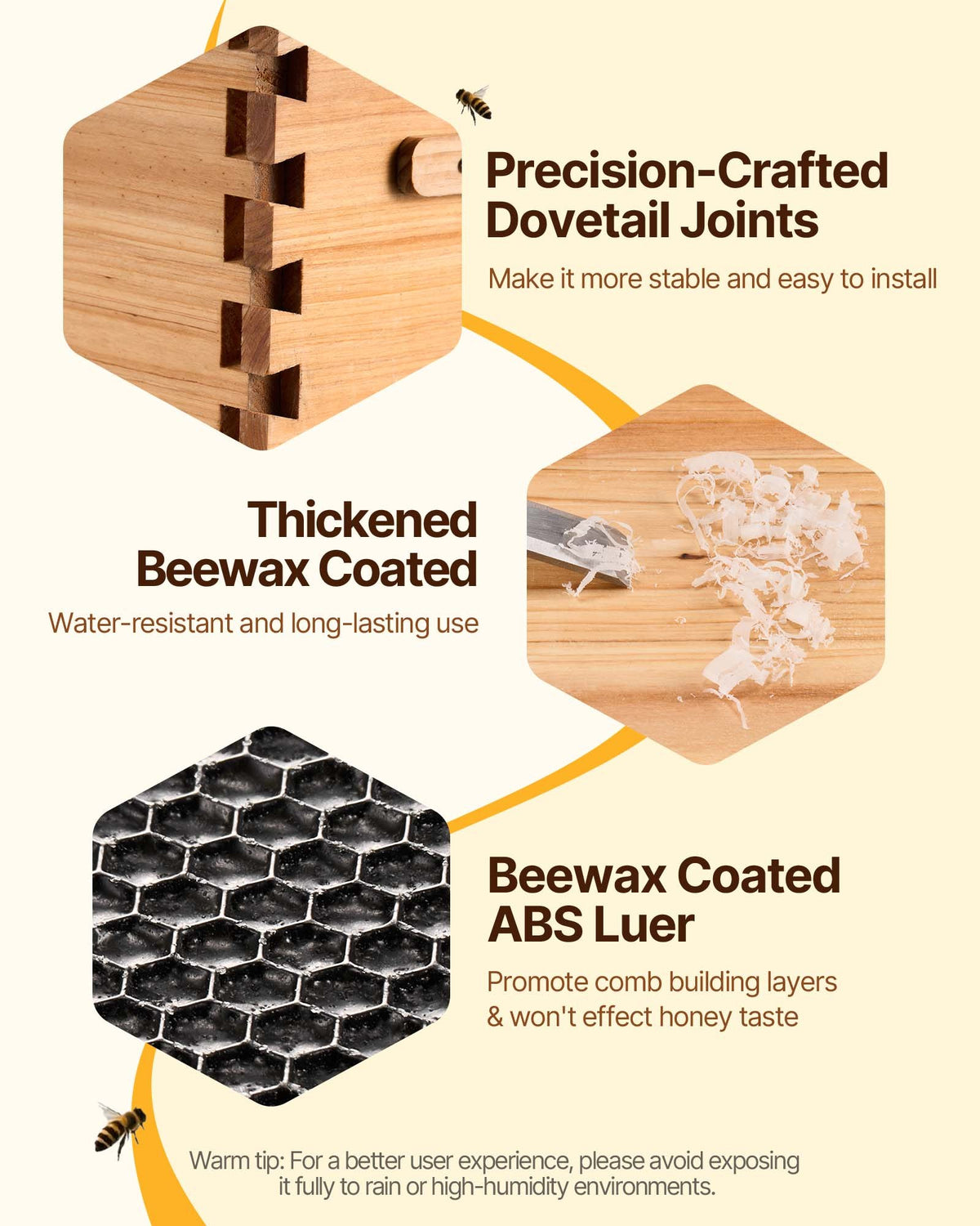VEVOR Bee Hive 40 Frame Bee Hives Starter Kit, Beeswax Coated Fir Wood, 2 Deep + 2 Medium Bee Boxes Langstroth Beehive Kit, Transparent Acrylic Windows with Foundations for Beginners Pro Beekeepers - CTFXSMSHX2ZH12ZO0V0 - view 4